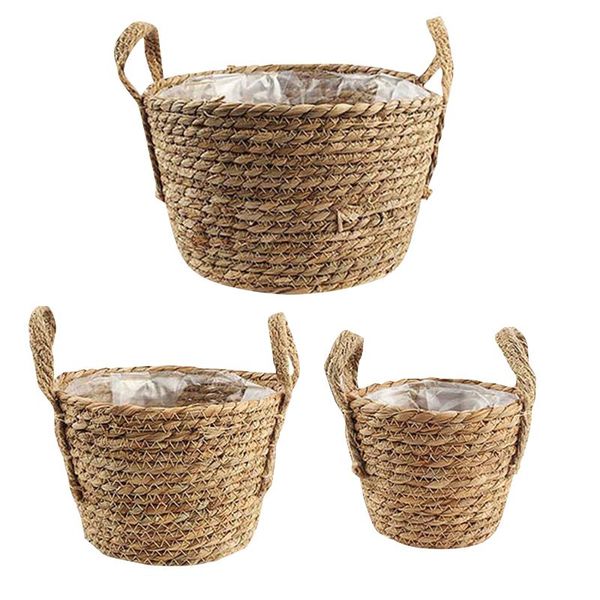 

storage baskets flower basket with handle hand-woven green desktop