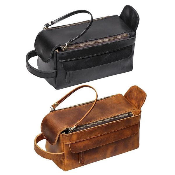 

vintage leather women men cosmetic bag travel toiletry wash make up bags & cases