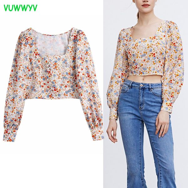 

vuwwyv blouses women red floral print woman blouse summer long sleeve vintage crop ladies fashion streetwear 210430, White