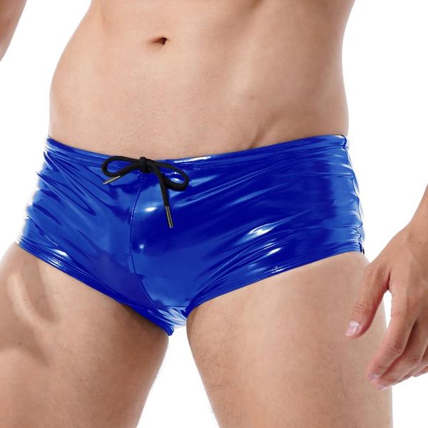 

men's swimwear mens patent leather underwear low rise drawstring boxer shorts bulge pouch pole dance wet look underpants clubwear