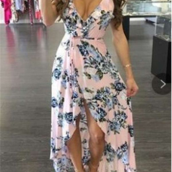 

dresses print casual women's v-neck open back strap floor length dress, Black;gray