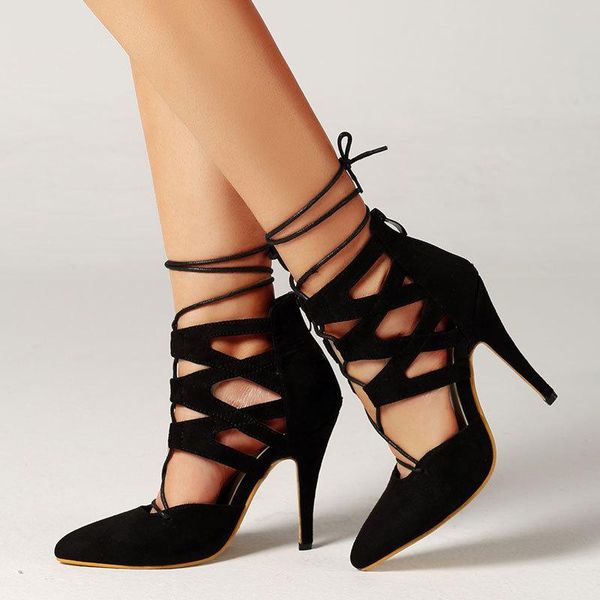 

dress shoes european simple women sandals high heel suede pointed heels, Black