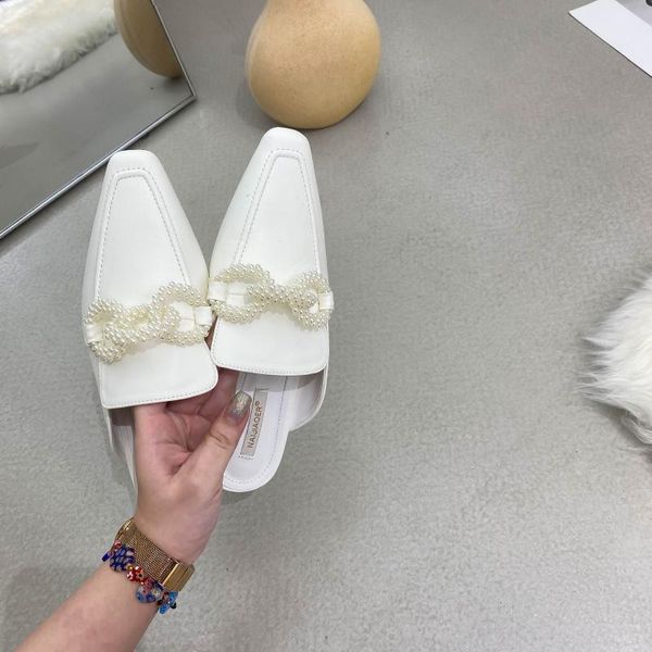 

slippers bailamos women flats slides outdoor shoes pointed toe mules chain rhinestone sandalis slip on sho, Black