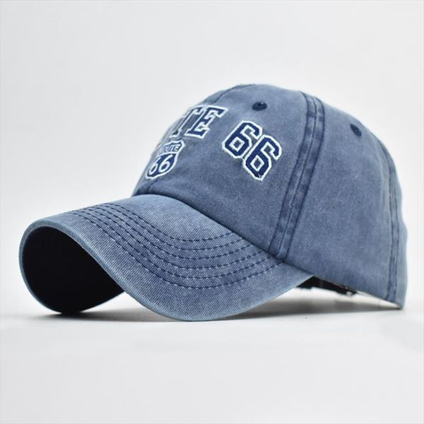 

washed cotton baseball cap women embroidery route 66 snapback hat for men casquette homme gorras bone, Blue;gray