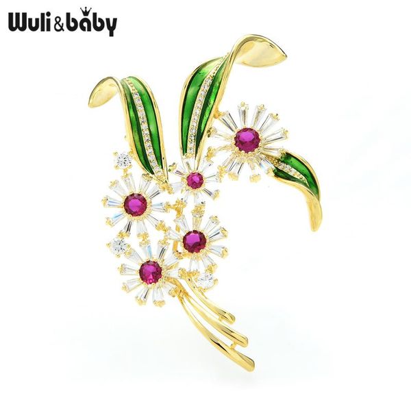 

pins, brooches wuli&baby luxury cubic zirconia flower for women 2-color enamel party office brooch pins gifts, Gray