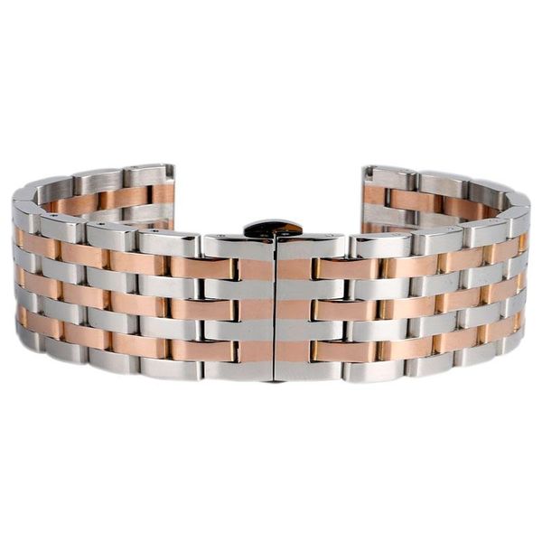 

watch bands 22/20mm stainless steel bracelet silver and rose gold hidden clasp white wrist band strap replacement luxury, Black;brown