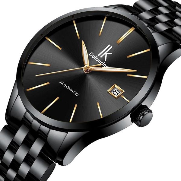 

wristwatches ik mens watch mechanical watches fashion casual clock simpleleather large dial wristwatch 4574, Slivery;brown