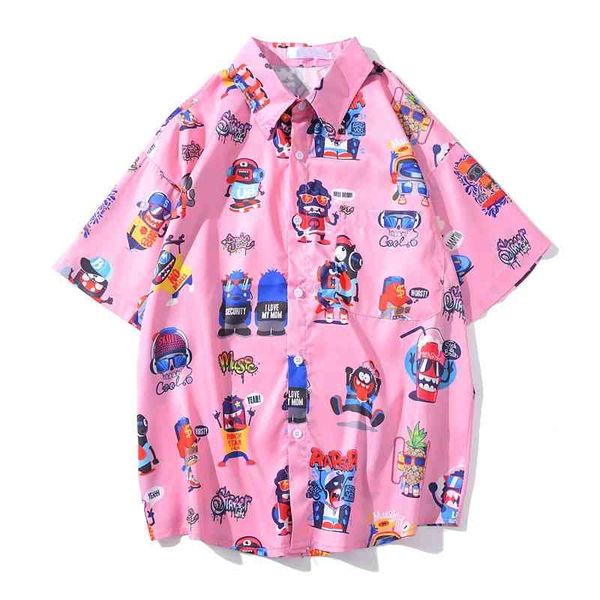 

5colors cartoon hawaiian shirt men 2020 summer streetwear men's shirts male top, White;black