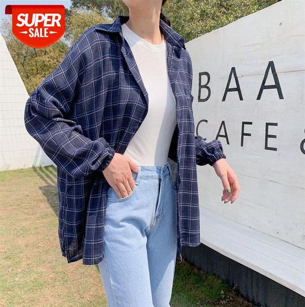 

sleeve-covered plaid shirt women korean style women's loose 8224 #1c31, Black;gray