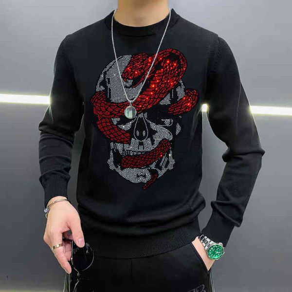 

men's knitted warm long sved sweater, with perforated skull, large size coat, novel, autumn and winter, White;black