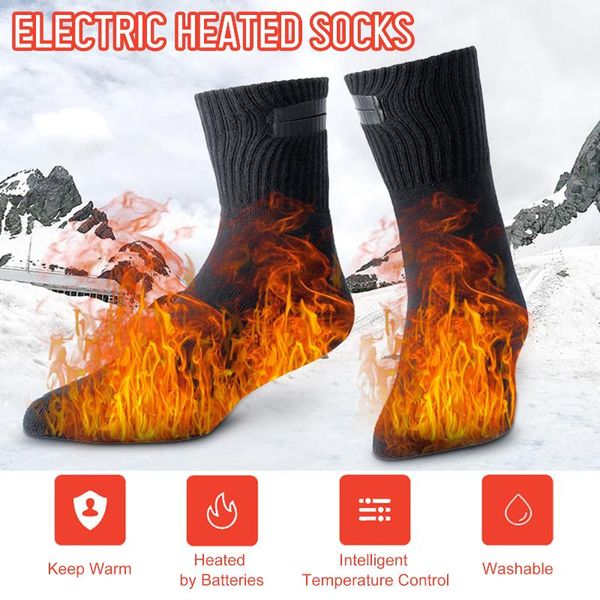 

sports socks electric heated rechargeable warm stockings thermal winter feet warmer for camping ski hiking, Black