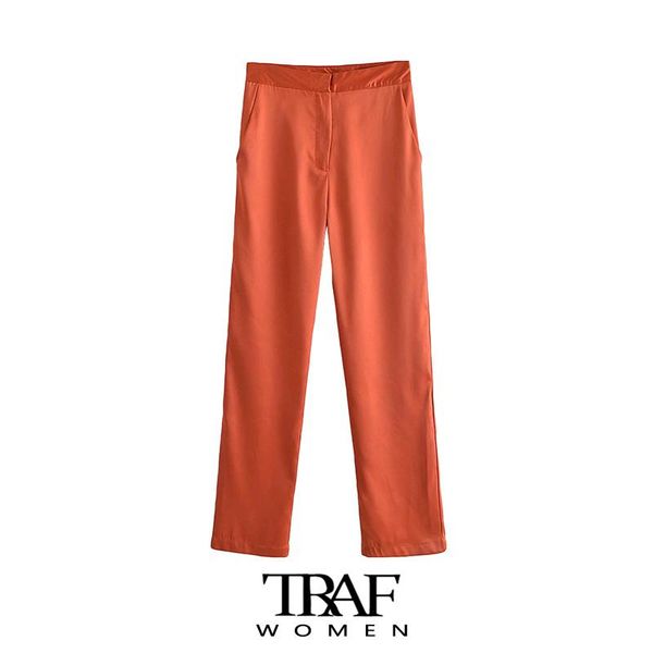 

women's pants & capris za women fashion side pocket flowing wide leg vintage high waist zipper female trousers mujer, Black;white