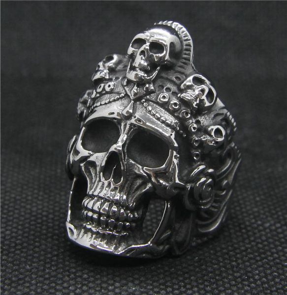 

cluster rings drop ship 7-14 skull crown ring 316l stainless steel mens punk cool, Golden;silver