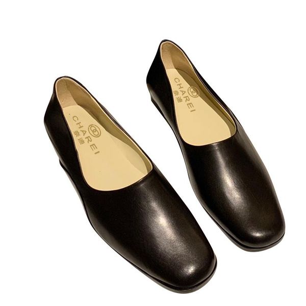 

charei french original design fashion avant-garde couple shoes official latest brand first layer cowhide splicing canvas dress, Black