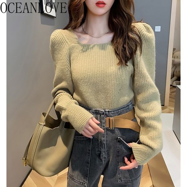 

elegant ladies pullovers solid square neck vintage autumn winter soft women sweaters fashion mujer sueter 18418 210415, White;black
