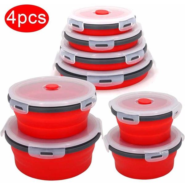 Contenitore per il pranzo pieghevole in silicone rotondo Set Ciotola per microonde Contenitore per alimenti portatile Snack per insalata con coperchio 211104