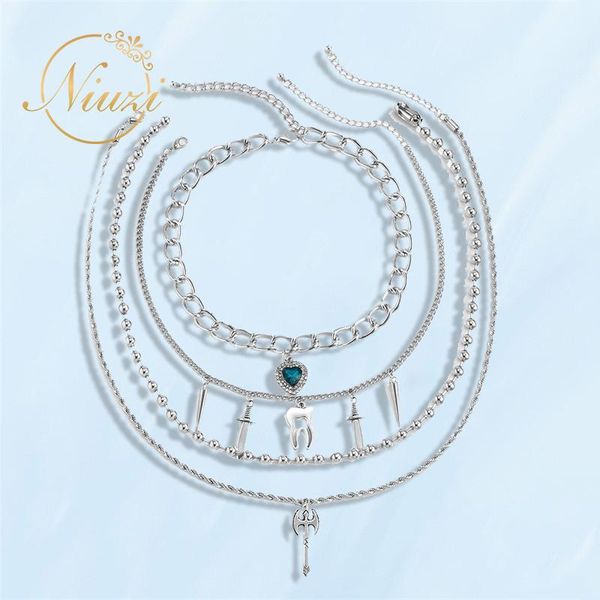 

chains boho vintage multi-layer chain necklaces for women luxury gold silver color heart pendants set stainless steel jewelry
