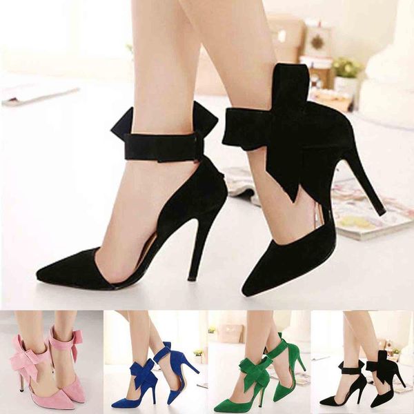 

sandals women 2021 ladies summer fashion temperament big bow solid color pointed high heels party shoes female chaussure femme, Black