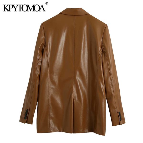

kpytomoa women fashion faux leather single button blazers coat vintage long sleeve pockets female outerwear chic 201012, White;black