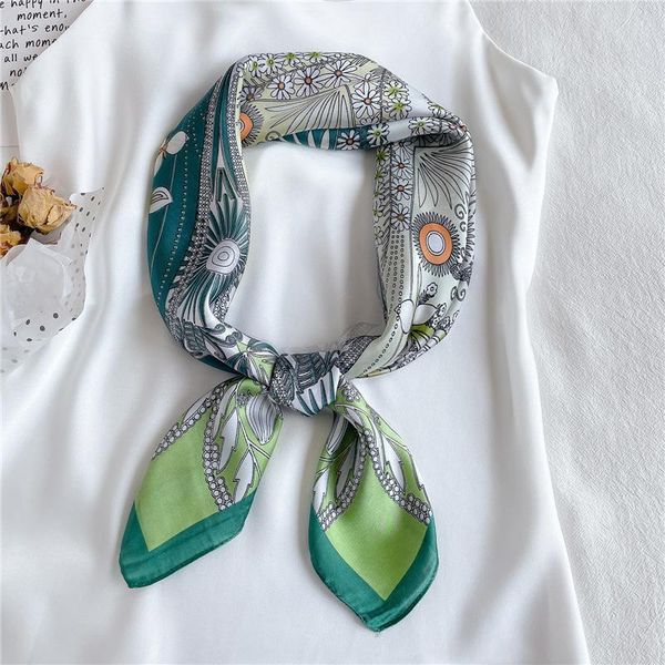

scarves 2021 silk shawl square scarf for women print neckerchief female headband hair wrap foulard hijab summer bandana vintage, Blue;gray