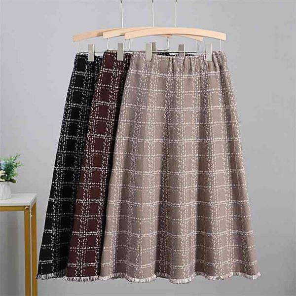 

gigogou luxury jacquard knitted women midi skirt autumn winter thick warm a line skirt high waist plaid patern sweater skirts 210401, Black