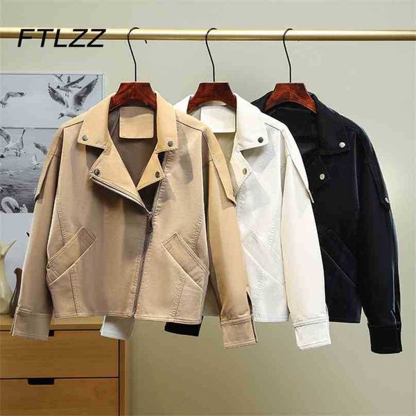 

streetwear short leather jacket womens slim turn down collar zipper punk coats ladies black biker moto outwear fall 210525