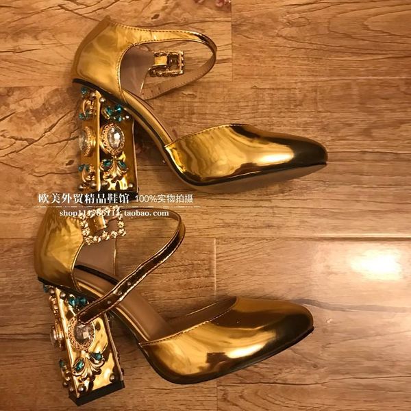 

crystal pumps women party shoes 10cm golden high heels size 35-42 pump t-strap ladies genuine leather sandals, Black