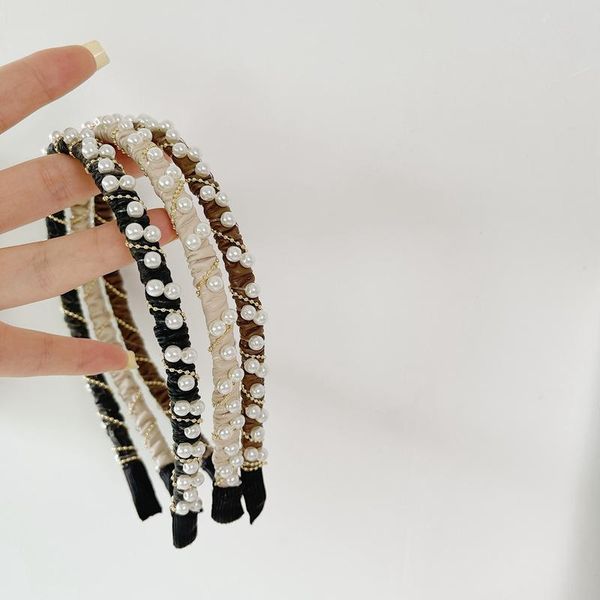 

hair clips & barrettes 2021 fashion pu hairband for women side mixing pearls headband artificial leather headwear accessories, Golden;silver
