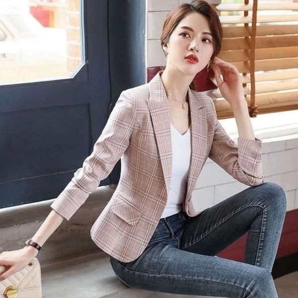 

women's suits & blazers jacket 2021 thin suit casual fashion plaid all-match elegant dress single, White;black