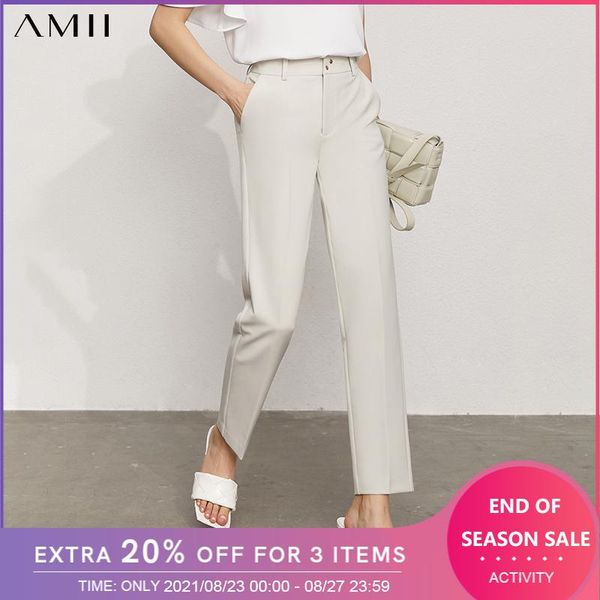 

women's pants & capris amii minimalism summer offical lady high waist solid straight trousers causal suit 12120252, Black;white