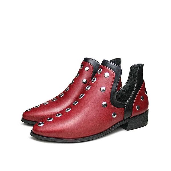 

women ankle boots fashion retro rivet woman autumn winter pointed toe shoes female low heel footwear plus size 35-43, Black