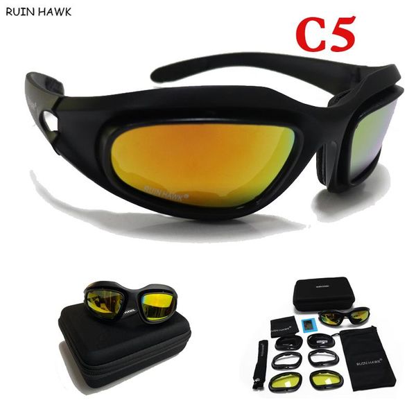 

outdoor eyewear military army sunglasses shooting paintball sport safety goggles c5 tactical polarized glasses 4 lens