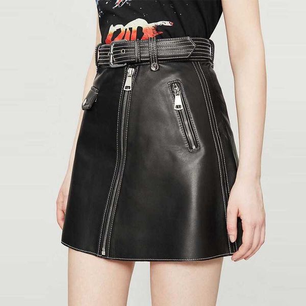 

skirts 100% natural skin sheep genuine leather female fashion short design a real fine hip skirt 7a6w, Black