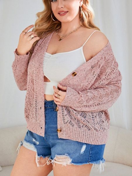 

plus open knit drop shoulder cardigan u0zc#, Black