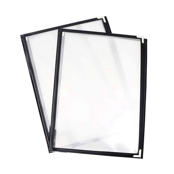 

2pcs transparent restaurant menu covers for a4 size book style cafe bar 3 pages 6 view bag clips