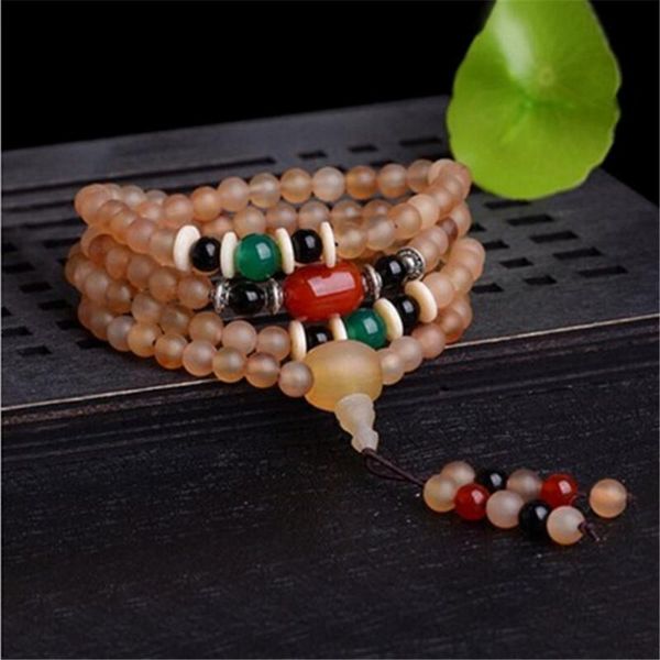 

beaded, strands dropship buddhist 108 sheep horn beads bracelet handmade multi circle long bracelets or necklace for men women yoga mala gif, Black
