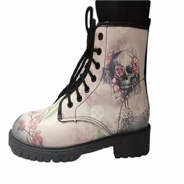 

boots women digital print autumn lady skull pattern boot british women's fashion warm winter snow work, Black