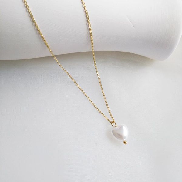 

pendant necklaces romantic creative heart-shaped pearl necklace charming women's gold color clavicle chain fashion wedding jewelry gift, Silver