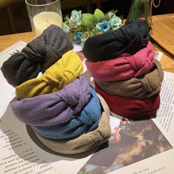 

hair accessories 2021 women cotton linen yarn wide knot hairbands girl's headbands lady's headwear