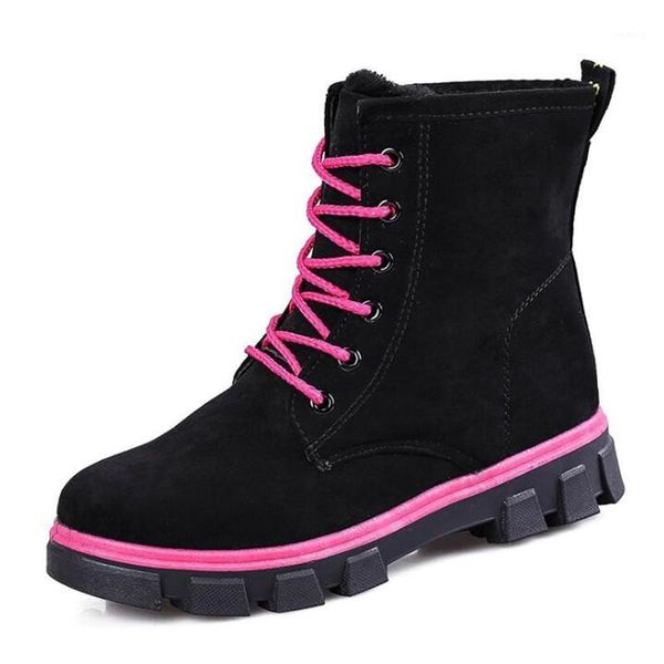 

boots women winter snow warm flat plus size platform ladies women's shoes flock fur suede ankle female f2391, Black