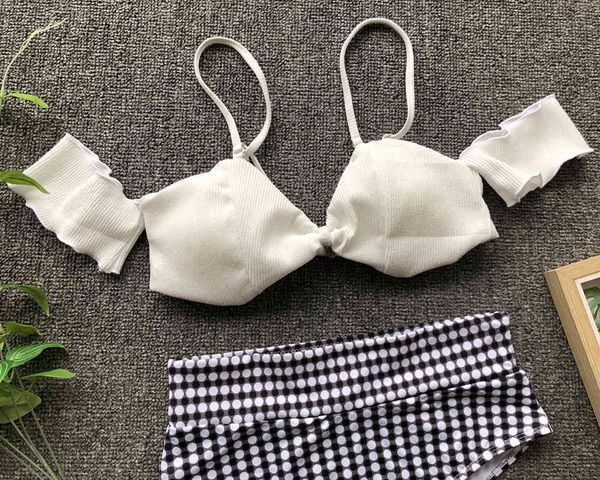 

ladys high waist polka dot print swimsuit summer beachwear cute swimwear two-pieces bikini set bather bathing suit biquiniing