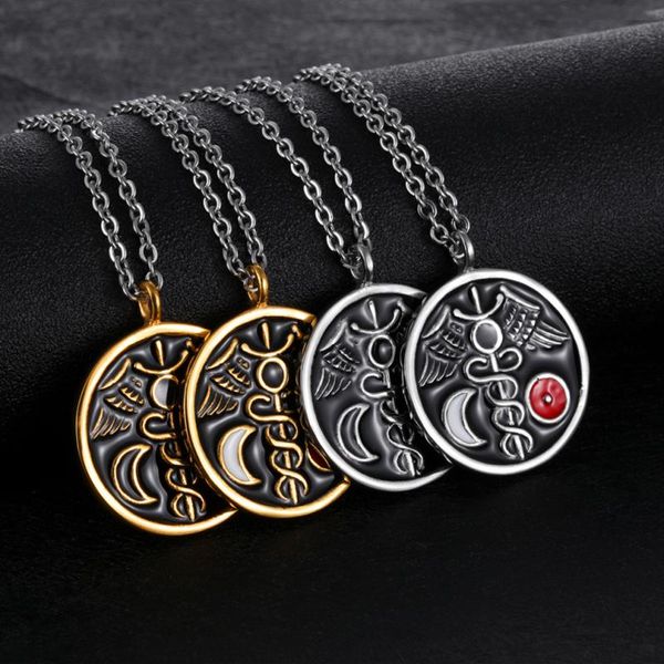 

pendant necklaces enamel alchemical charm necklace sun and moon carved symbol talisman jewelry gift women men, Silver