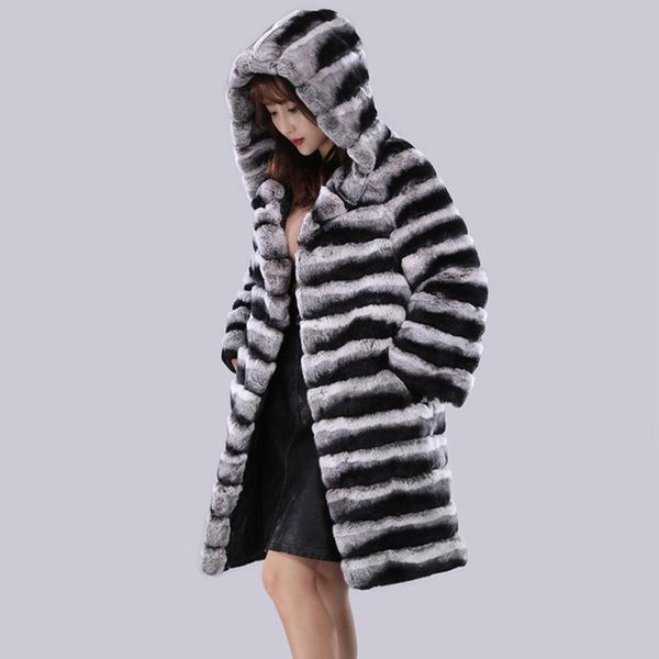 

women's fur & faux parka warm zebra stripes mid-length mink fleece windbreaker hooded jacket plus size winter coats for women 4xl 5xl 6, Black