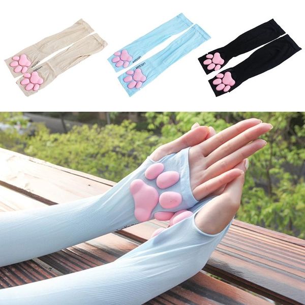 

five fingers gloves uv sun protection stretchy cute cat claw fingerless sleeves tattoo cover up outdoor sports arm warm, Blue;gray