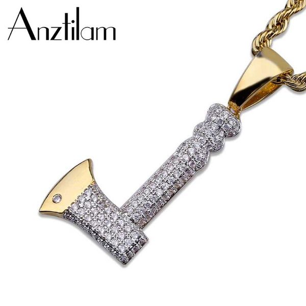 

pendant necklaces hip hop chain necklace gold ax iced out copper color paved cubic zircon charm for men jewelry gifts, Silver