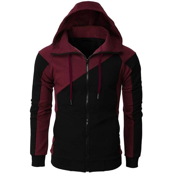 

men's hoodies & sweatshirts 2021 contrast color coat slim hooded sweater leisure fashion long sleeve sports men sweatshirt, Black