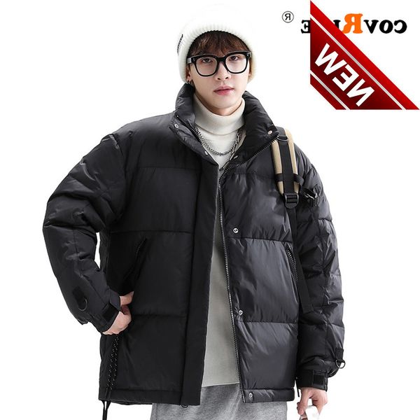 

covrlge men brand winter new style stand-up collar basic down jacket solid color thickened coat couples streetwear mwy039, Black