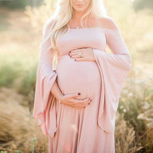 Moda vestido de maternidade das mulheres grávidas sexy fotografia adereços fora dos ombros rendas enfermagem longos vestidos de maternidade sessão de fotos