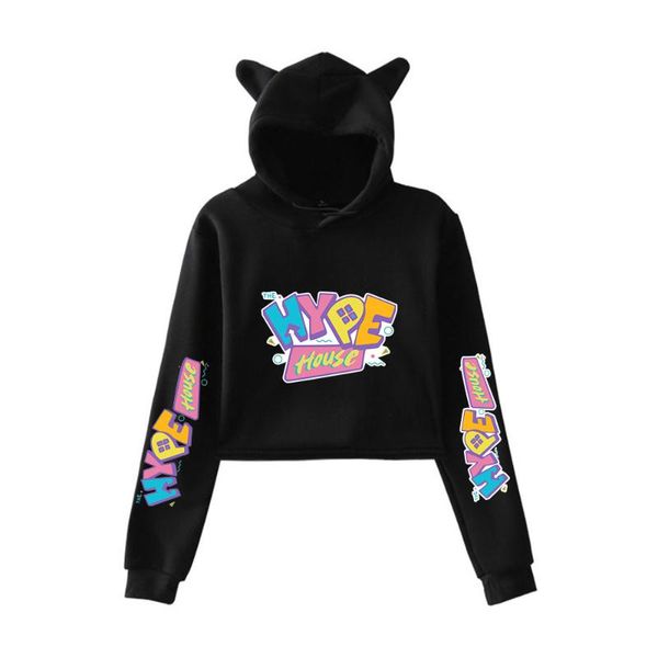 

women's hoodies & sweatshirts the house cat ears cropped hoodie women charli d'amelio print addison rae girls hooded sweatshirt cl, Black