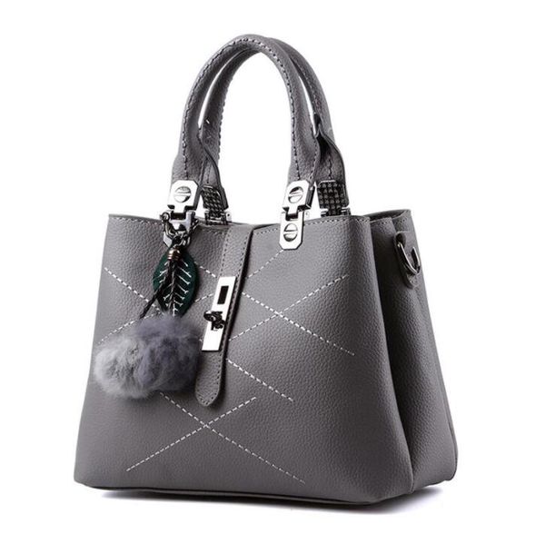 

hbp embroidery messenger bags women leather handbags sac a main ladies hair ball hand bag lady tote dark grey color